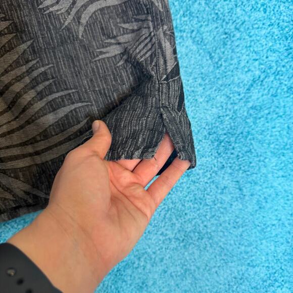 Tasso Elba Island Men's Hawaiian Shirt XL Gray Palm Tree Print Silk Linen Blend - Picture 8 of 14